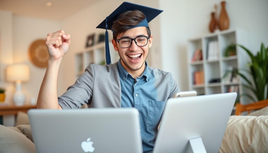 Graduate celebrating job offer after successful search for Jobs for Freshers Near Me Graduate celebrating job offer after successful search for Jobs for Freshers Near Me