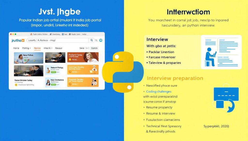 Python job search process showing job portals and interview preparation